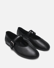 Women's black ballet flats leather with secure strap