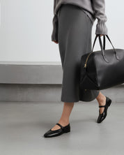 Black ballet flats in leather women's comfortable  travel flats Australia