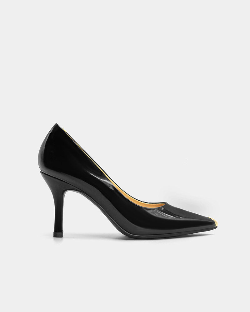 Black patent leather comfort heels for work and events
