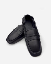 Top view of square-toe ladies black loafers