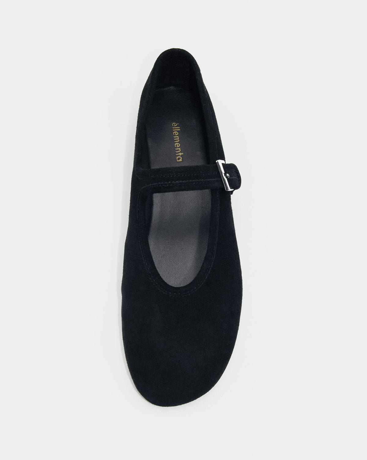 Black suede leather ballet flats with V-cut vamp detail