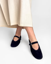Suede ballet flats in black with strap for women flat dress shoes Australia
