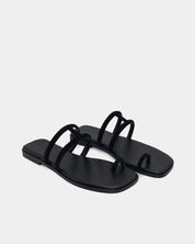 Black sandals in slip on style and comfortable toe ring design 