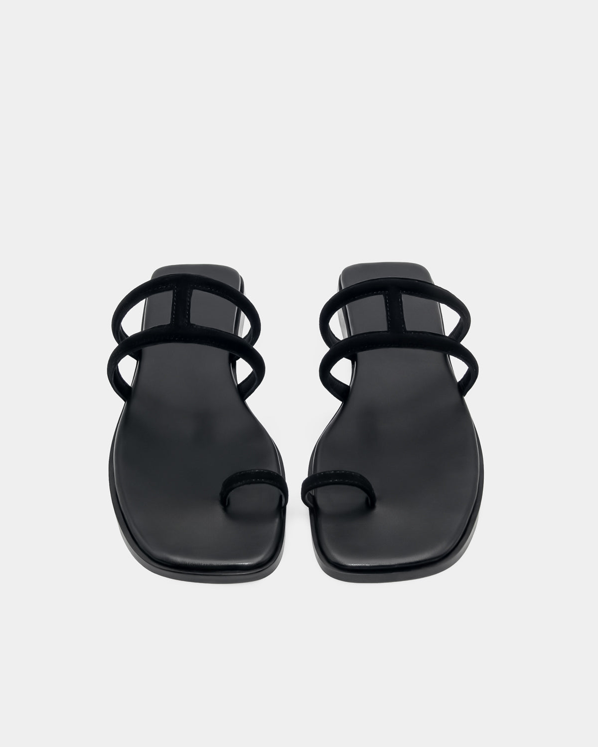 Women's black slide sandals suede leather with toe ring for lasting comfort