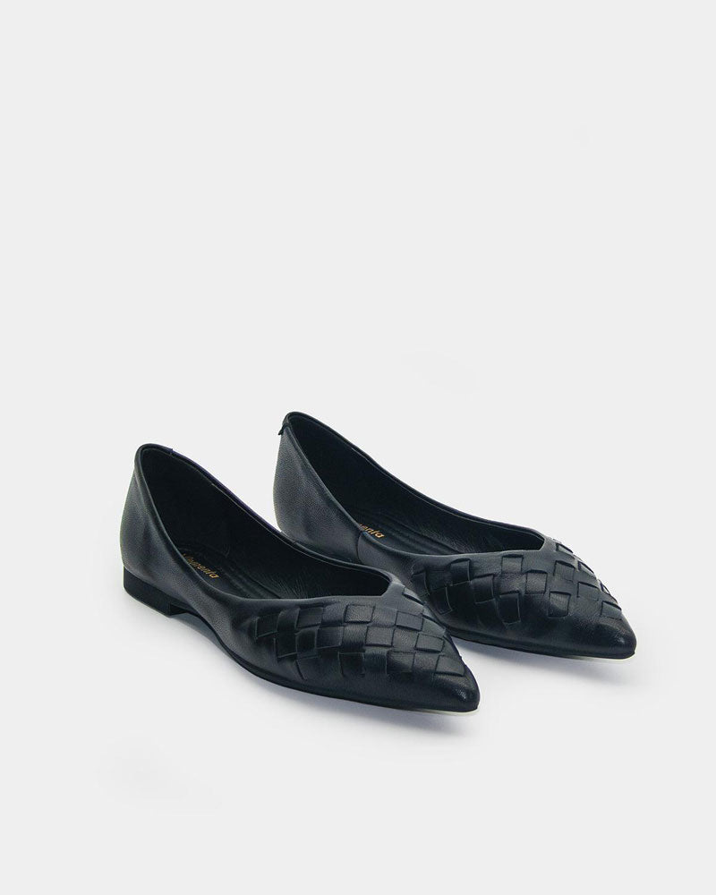black woven leather ballet flat women comfortable anti-slip outsole