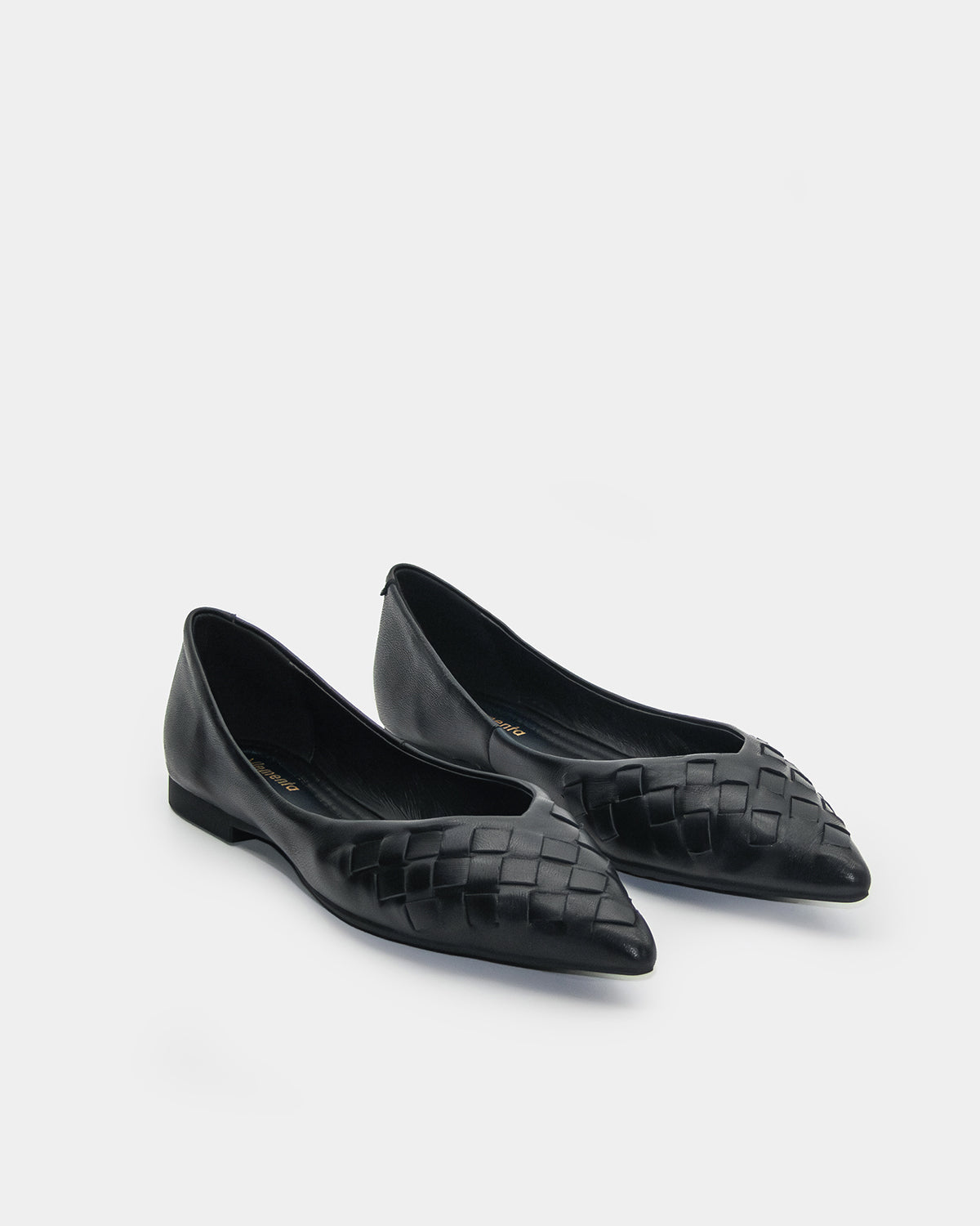 black woven leather ballet flat women comfortable anti-slip outsole