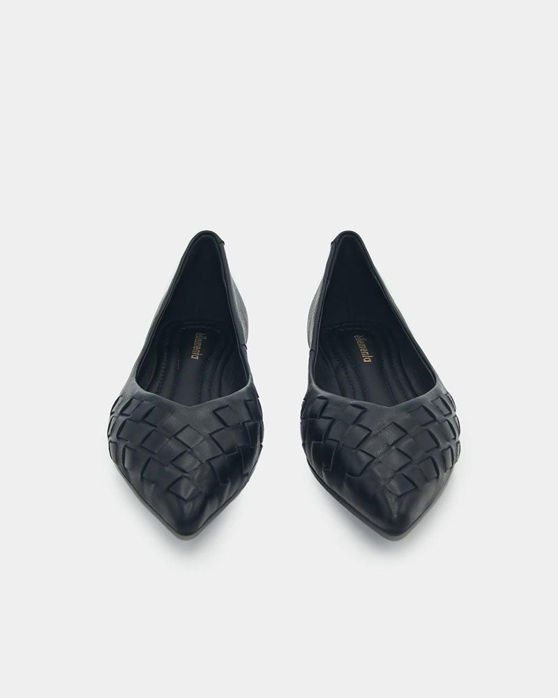 black woven leather ballet flats pointed toe sleek and comfy women