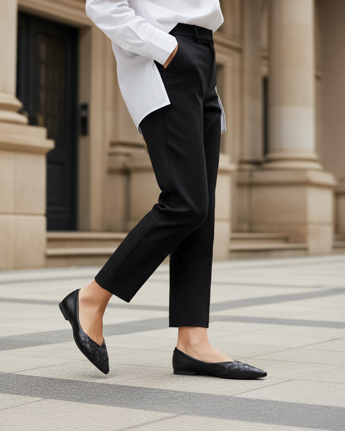 black leather ballet flats woven upper professional women flats Australia