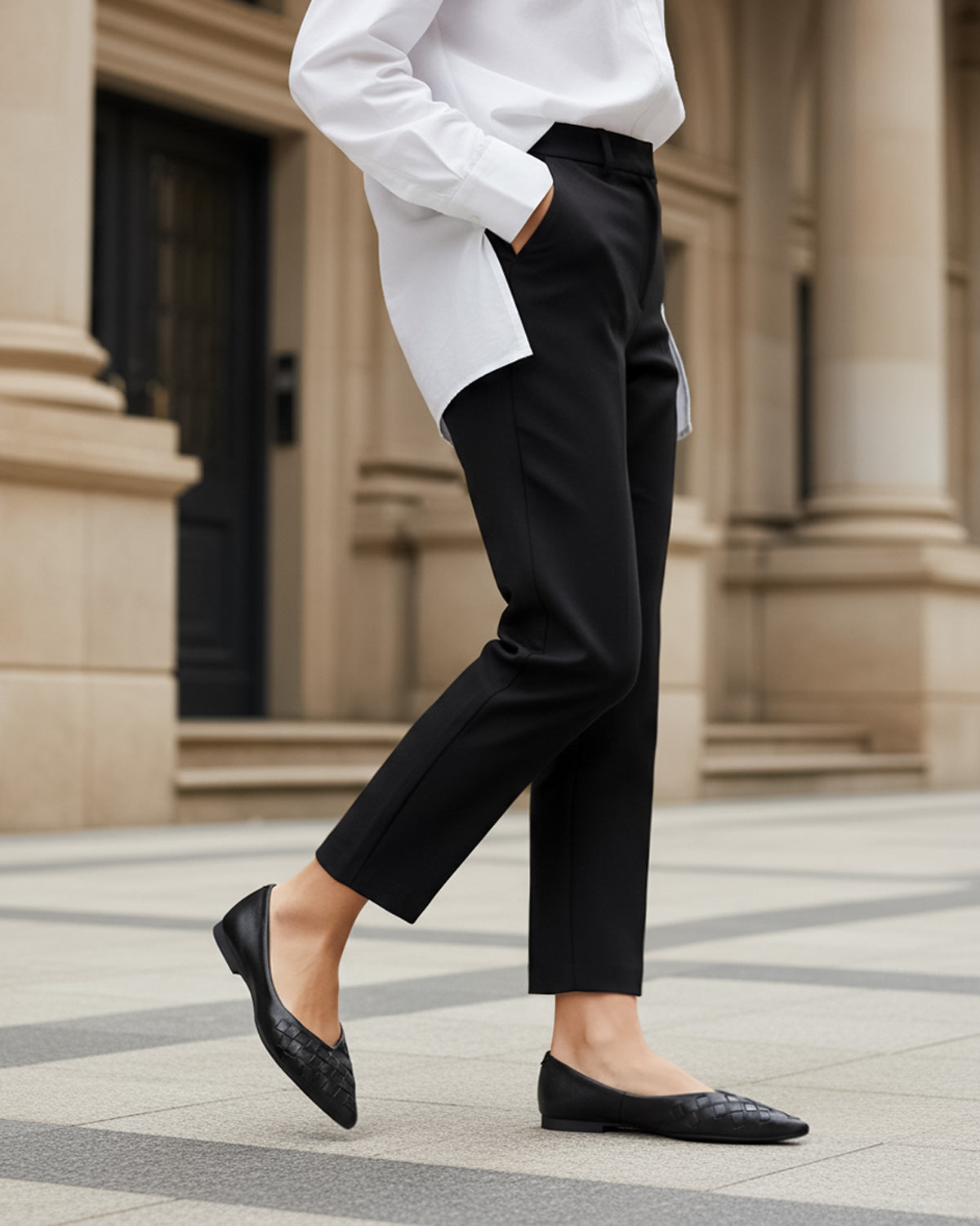 black leather ballet flats woven upper professional women flats Australia