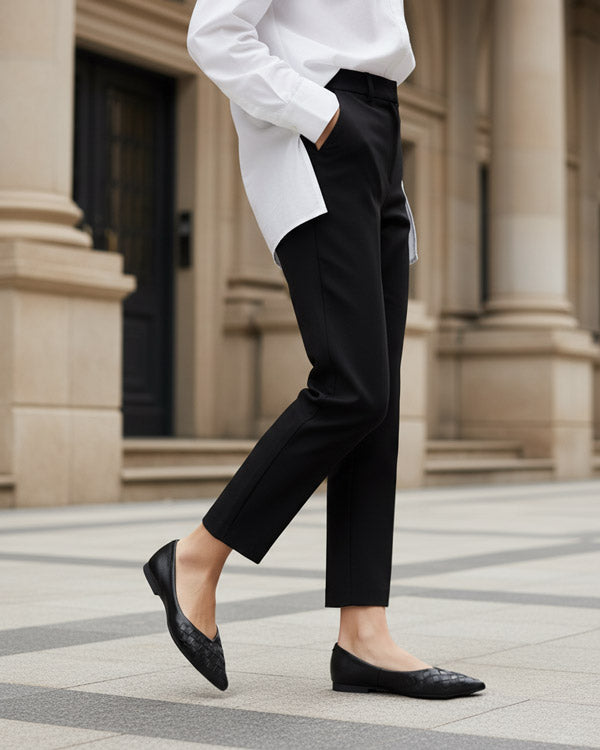 black leather ballet flats woven upper professional women flats Australia