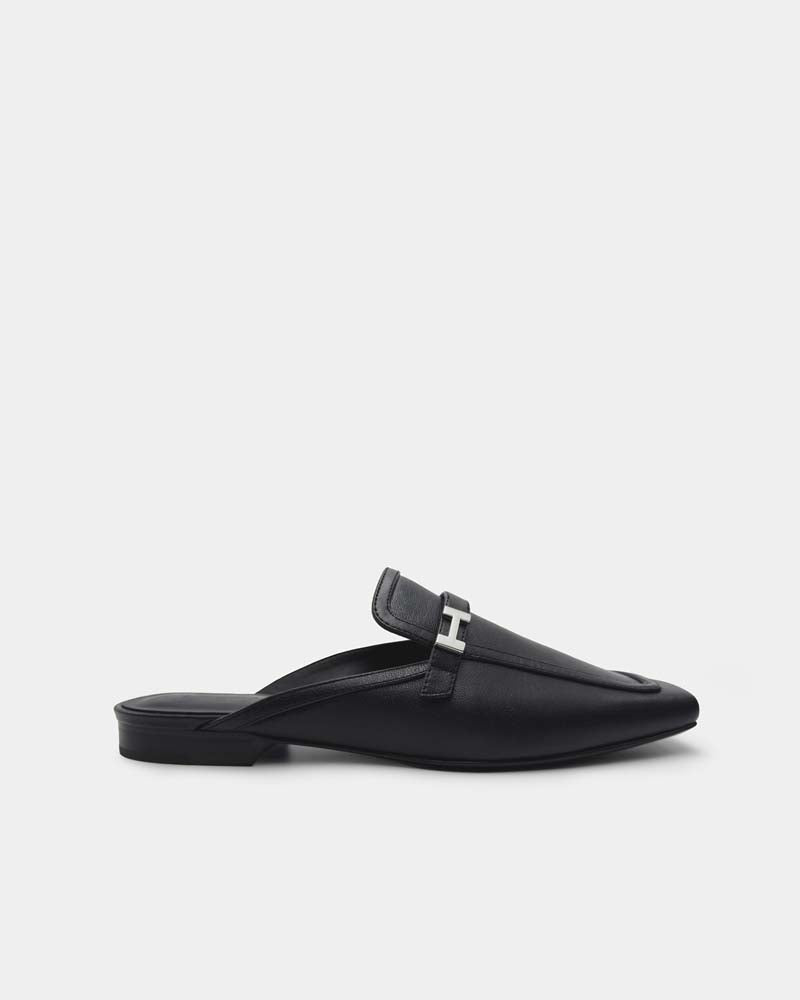 Women's Black loafer mules Australia – polished square toe black flats for work and casual wear