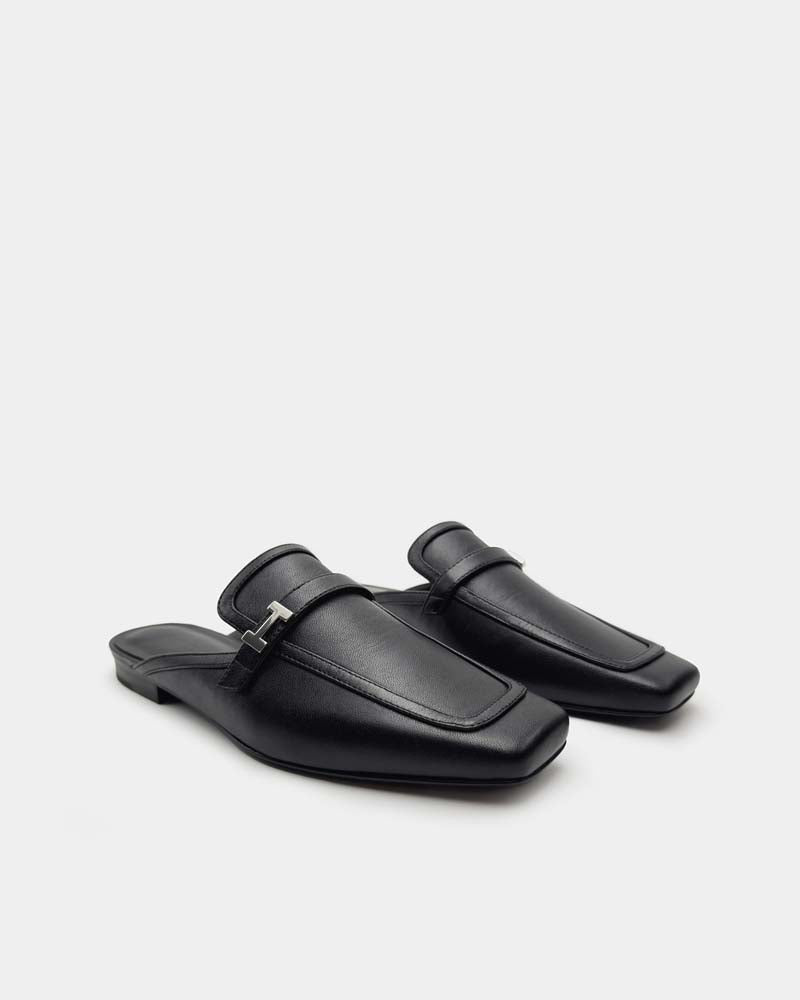 Comfortable corporate work shoes with black loafer mule style