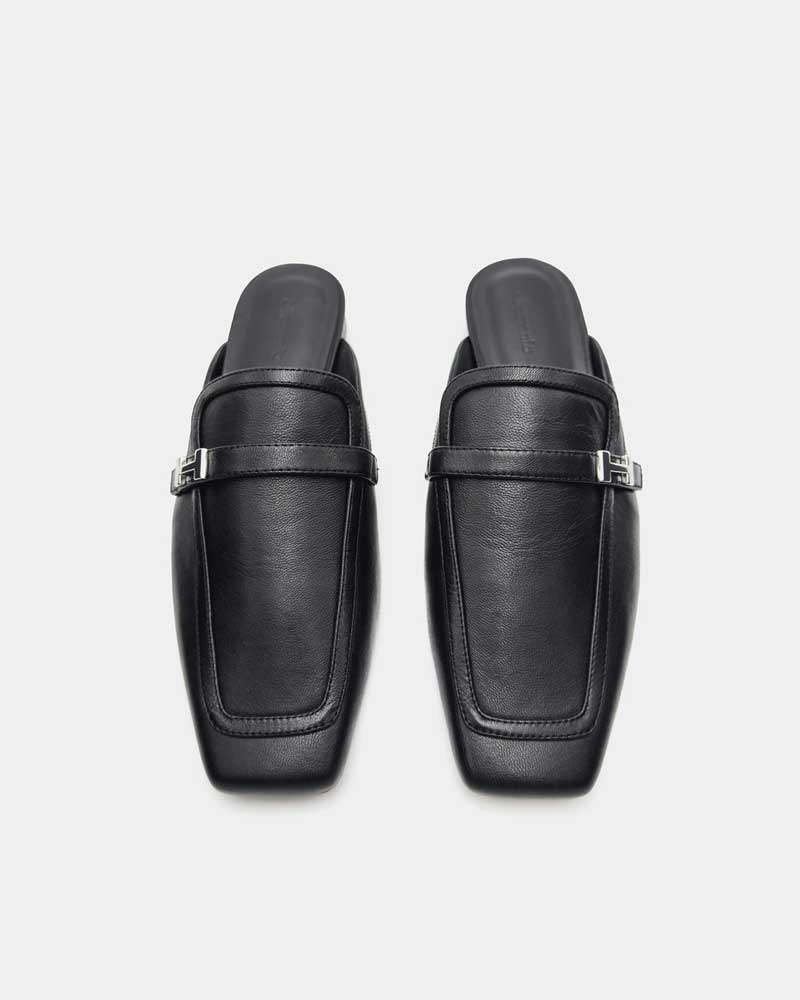 Elegant black loafer mules with refined stylish for work and evening