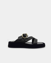 Black Suede Leather Strap Sandals