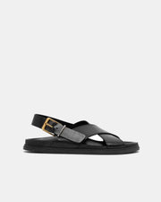 Black Leather Sandals with Buckle Strap