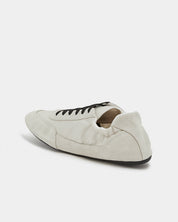 Creamy white suede sneakers for women with elastic back 