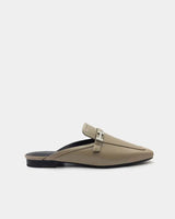 Khaki loafer mules for women in Australia – square toe with silver buckle