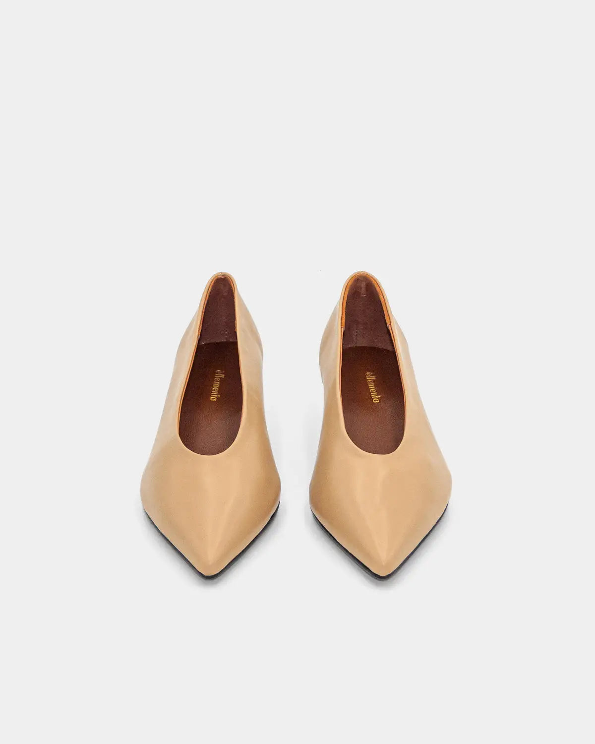 Chic beige kitten heel pumps with slender silhouette, ideal as tan heels for weddings or office wear.