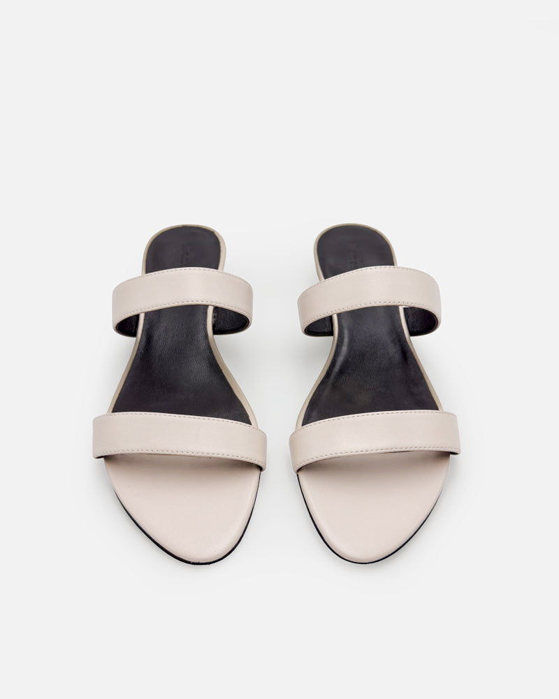 Top view of nude leather strappy sandals