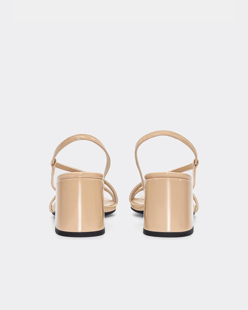 back view of nude block heel sandals