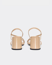 back view of nude block heel sandals