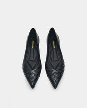 Pointed toe flats in woven style with  cushion support for all day comfort at work