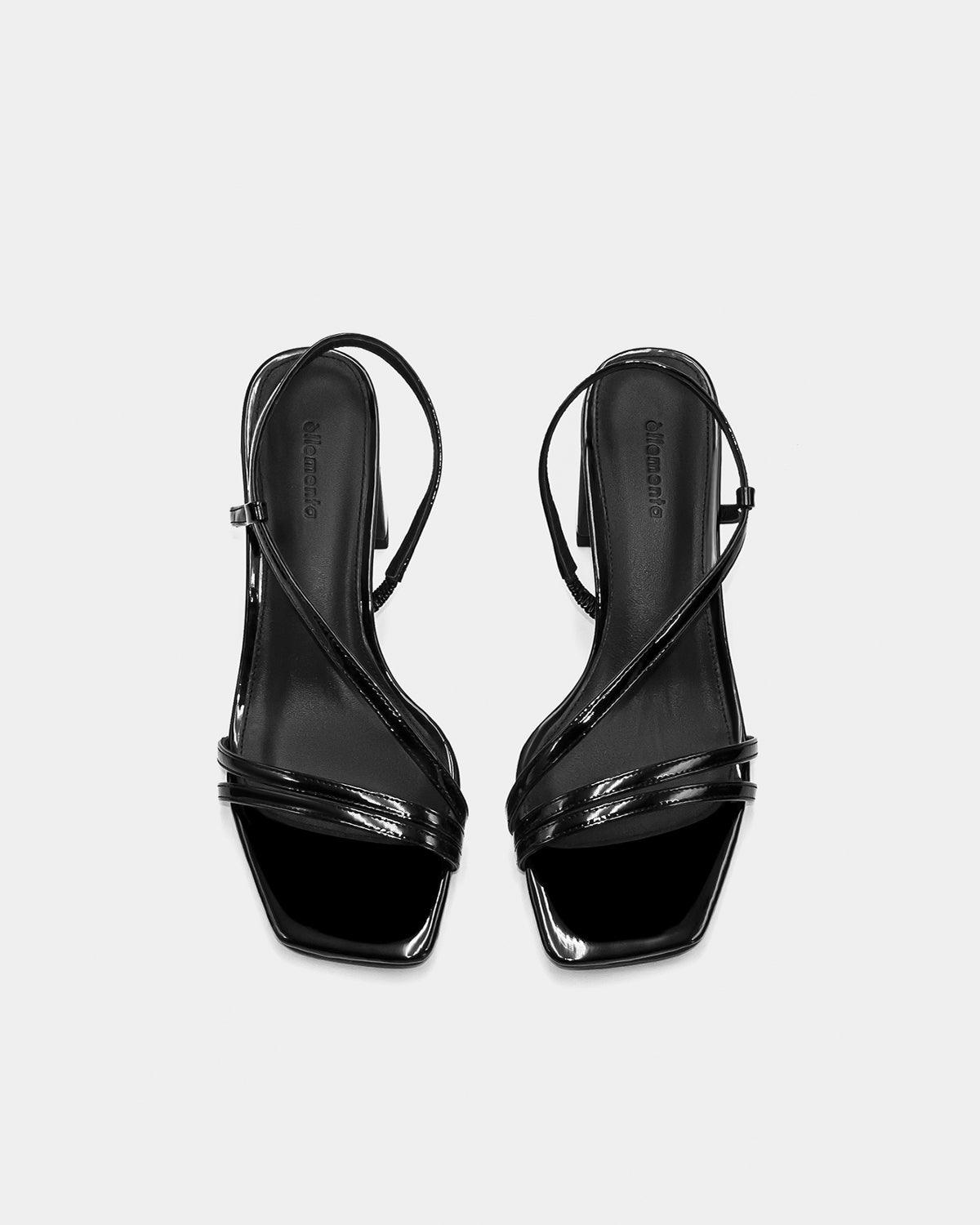Black srappy block heel sandals wide fit 