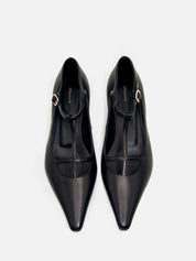 black kitten heel with t bar strap design