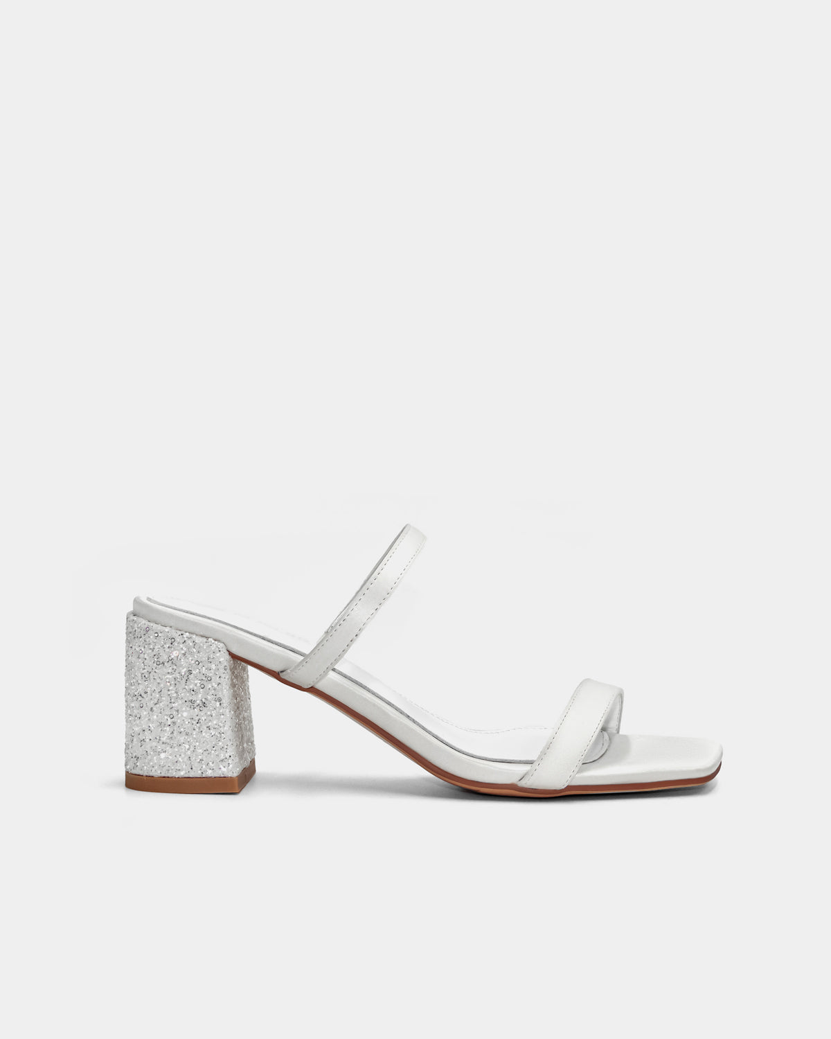 Women's white sandals leather with block heel