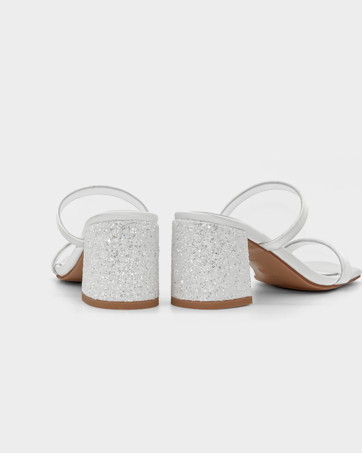 Women's dress sandals with glitter block heel in white