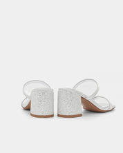 Pair of glitter block heel slide sandals in white
