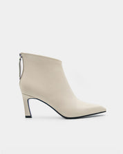Withe leather heeled ankle boots for women with pointed toe and cushioned footbed