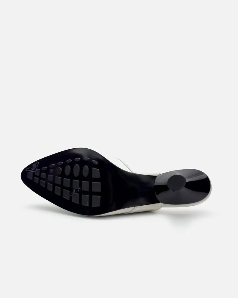 rubber injected leather sole of white mules 