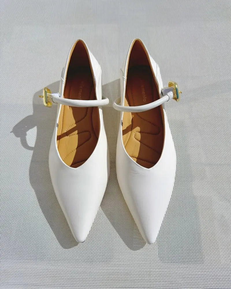 White Mary Jane Shoes in Calfskin