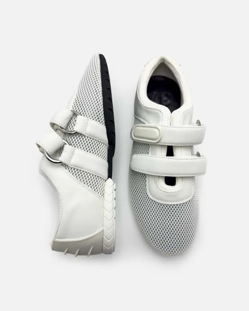White sneakers with cushioned insole.