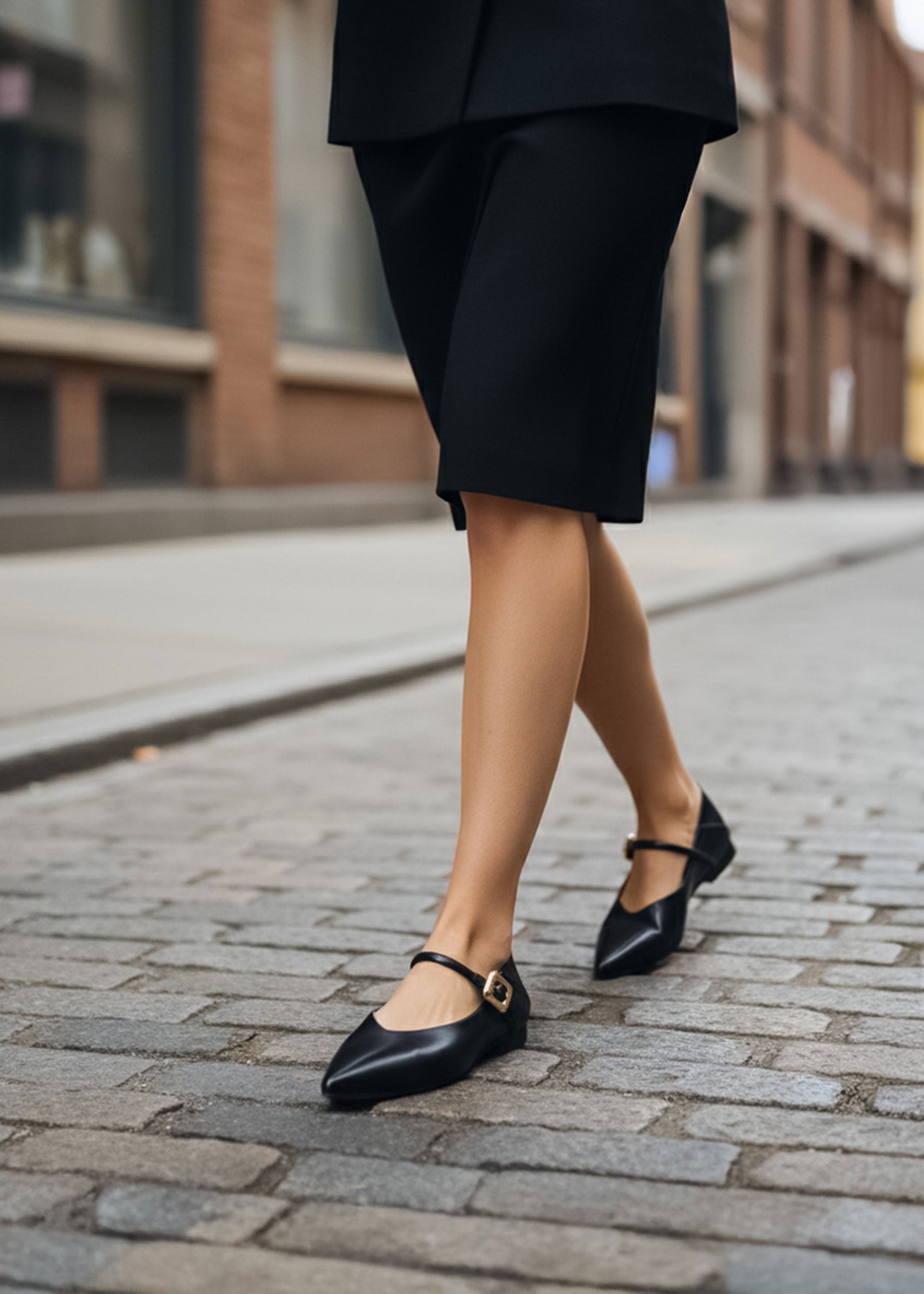 Black Mary Jane flats in leather for women's flat dress shoes Australia