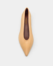 Beige kitten heels in leather closed toe dress shoes for women