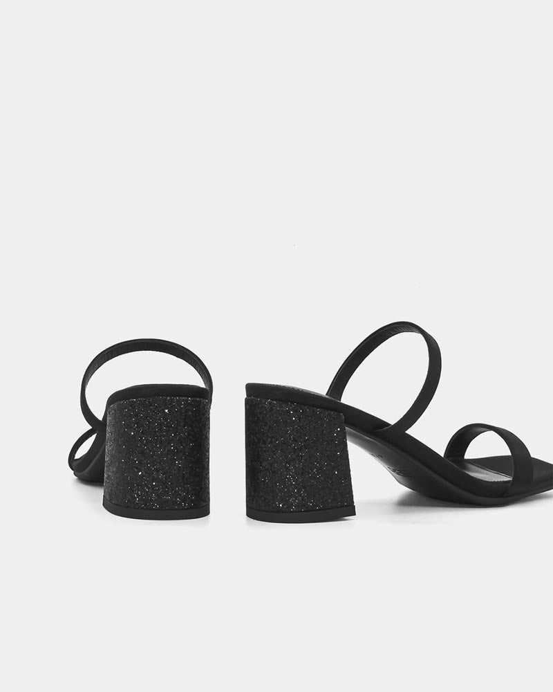 block heel slides with glitter accents