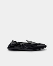 Women’s black leather loafers elastic back for comfort