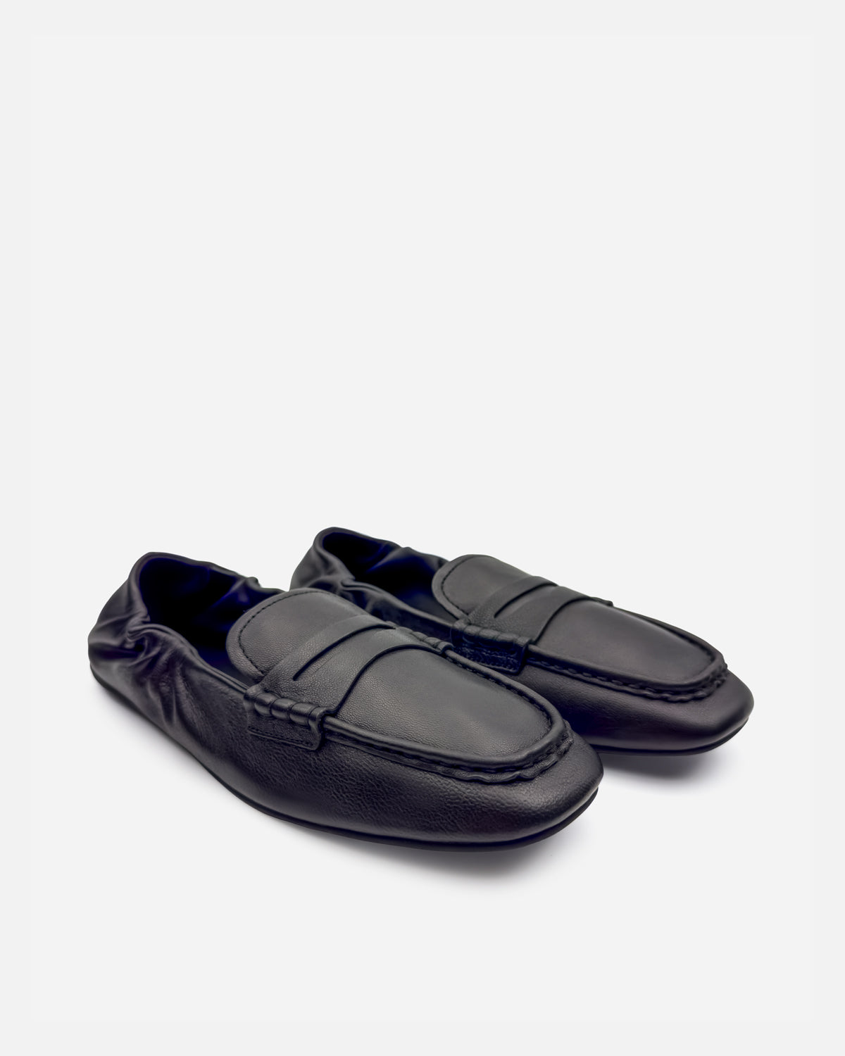 Black leather elastic loafers with sleek line design women Australia