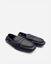 Black leather elastic loafers with sleek line design women Australia