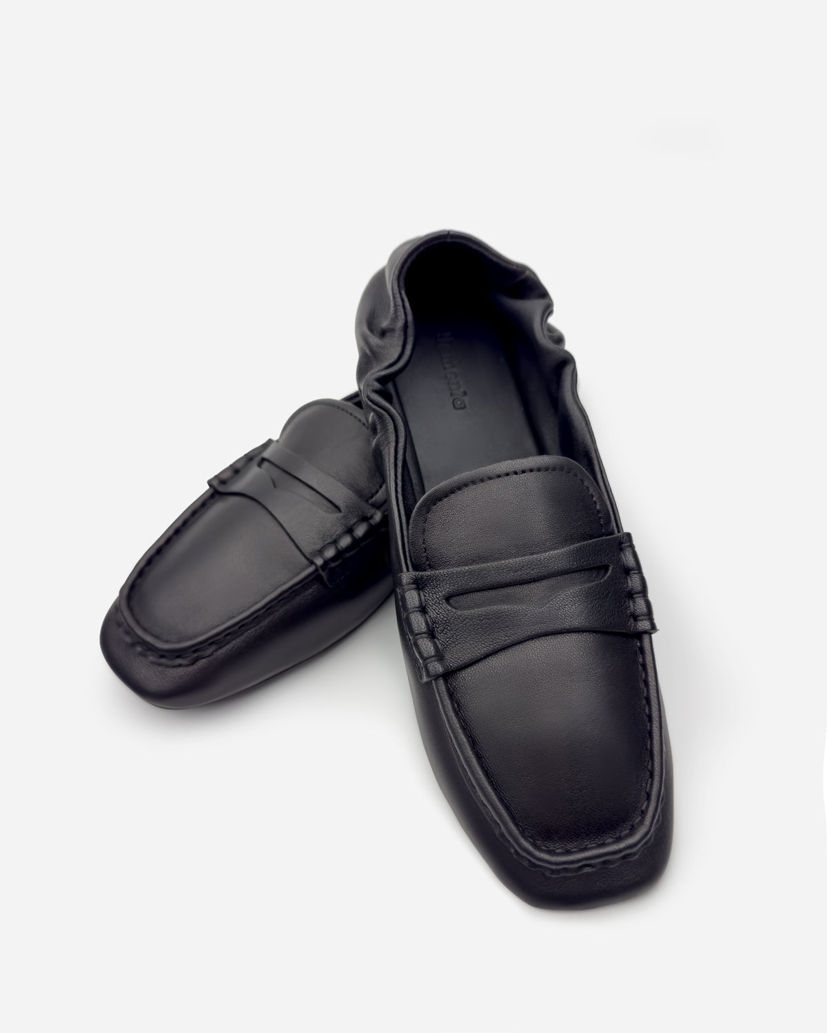Black leather loafers with cushioned footbed for all day comfort women's