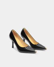 The perfect black heeled shoes in patent black leather for work and play