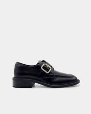 black loafers in leather with buckle strap for women Australia