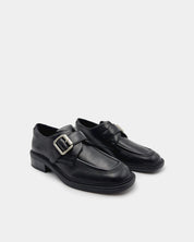 Women's black loafers in leather with chunky outsole comfortable