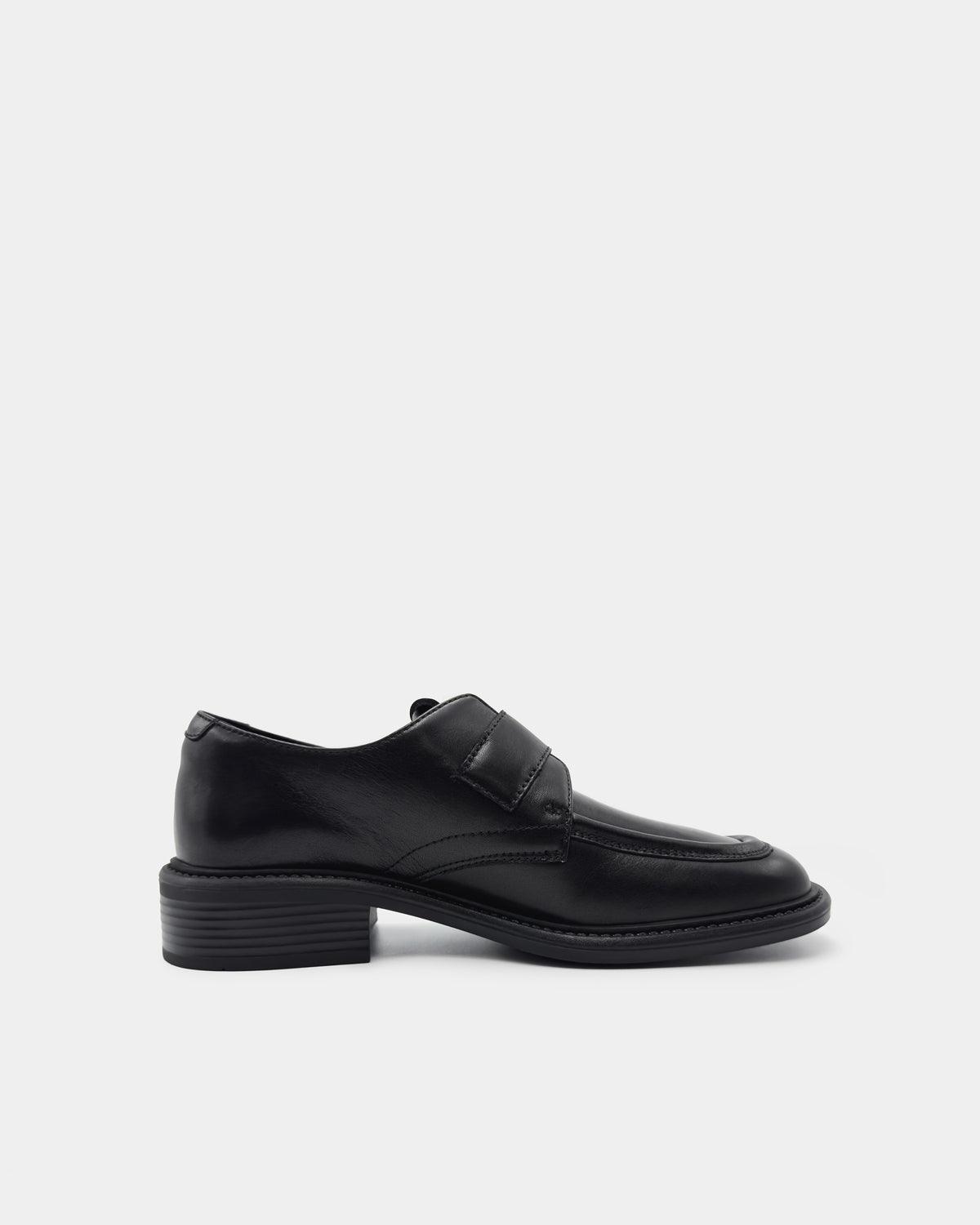 Chunky black loafers for women's work shoes