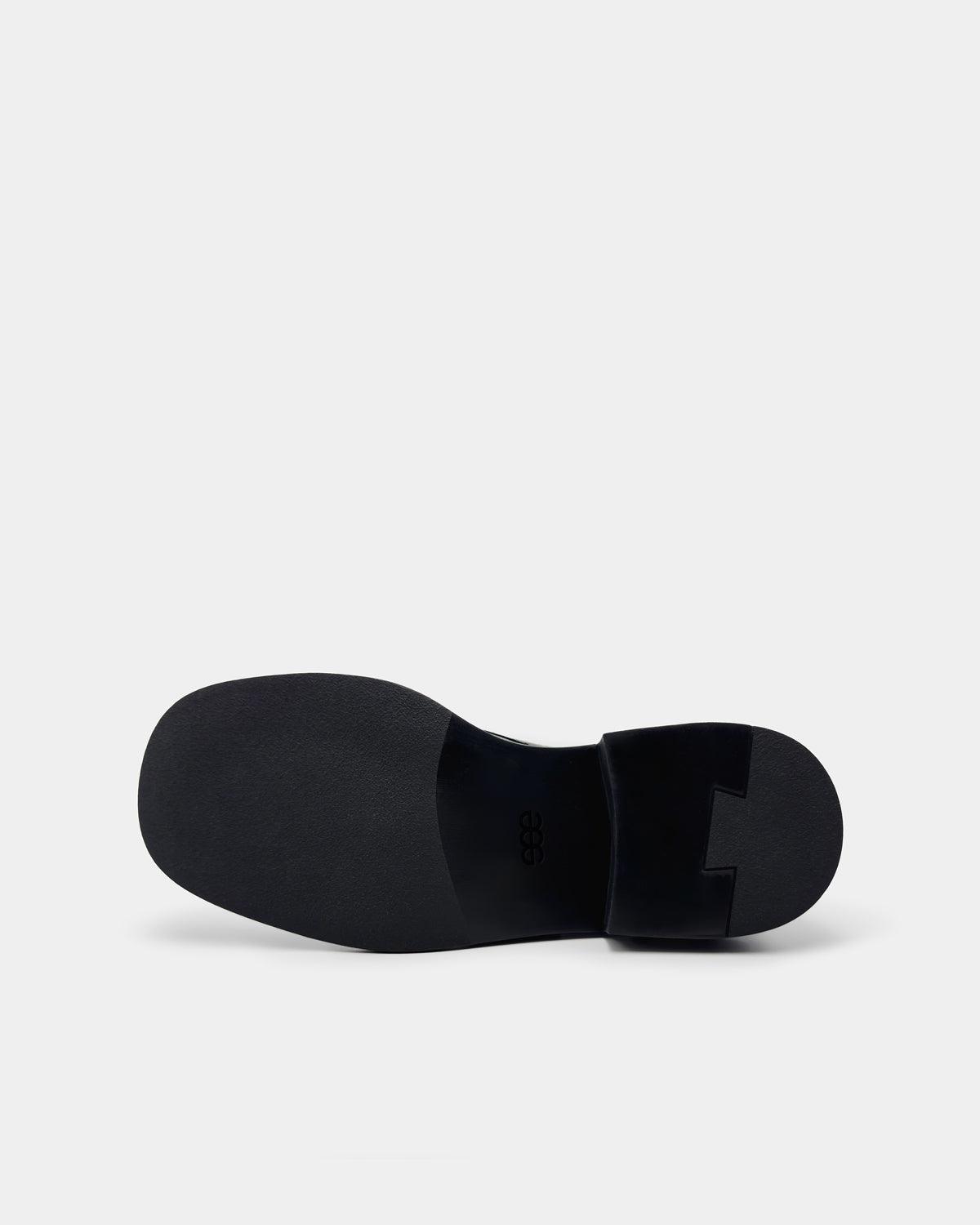 Black loafers in leather for women with slip resistant rubber outsole