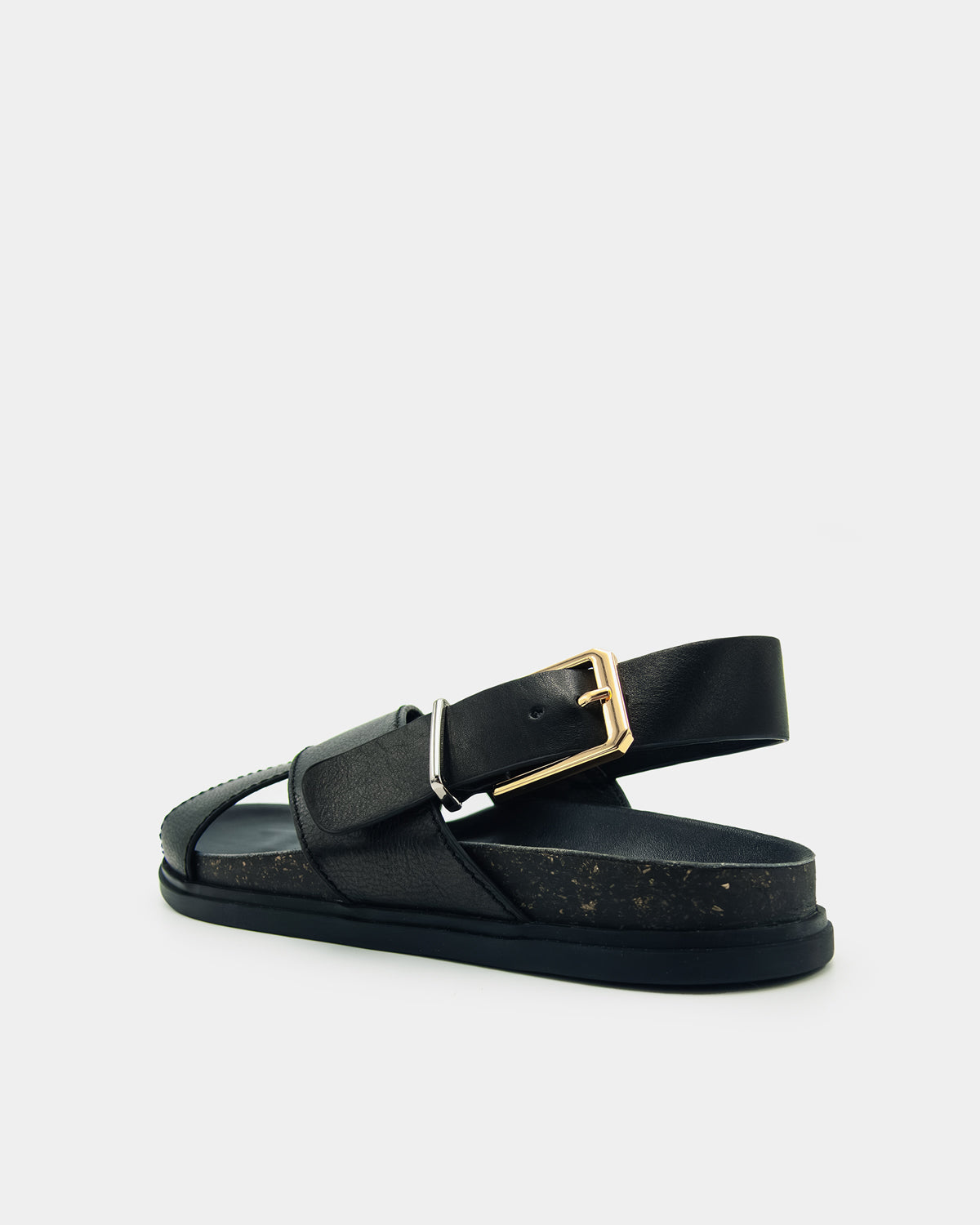 Women's black leather sandals with arch and forefoot support 