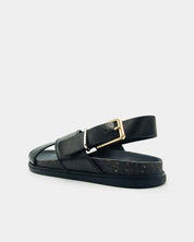 Women's black leather sandals with arch and forefoot support 