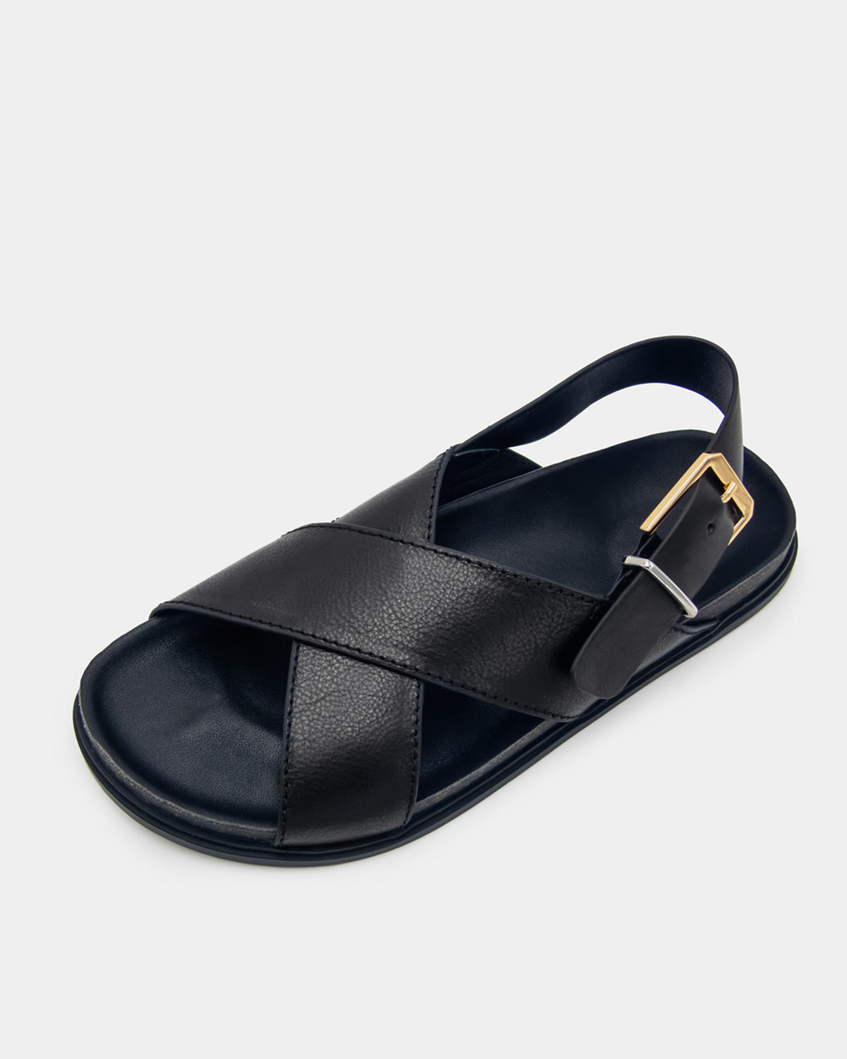 Leather black sandal with arch support for women 